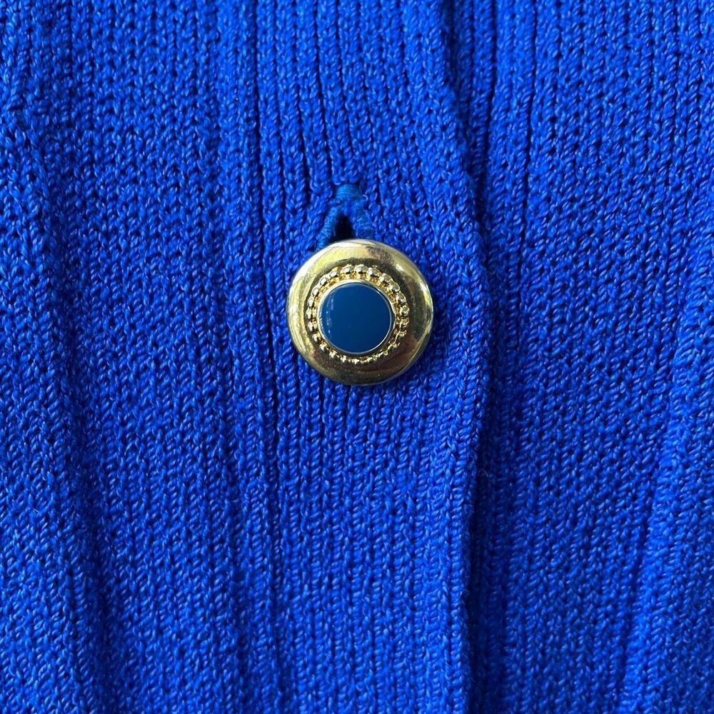 Vintage St John 3pc Skirt Suit Santana Knit Cobalt Blue Silk Scarf M 10 - Picture 4 of 10